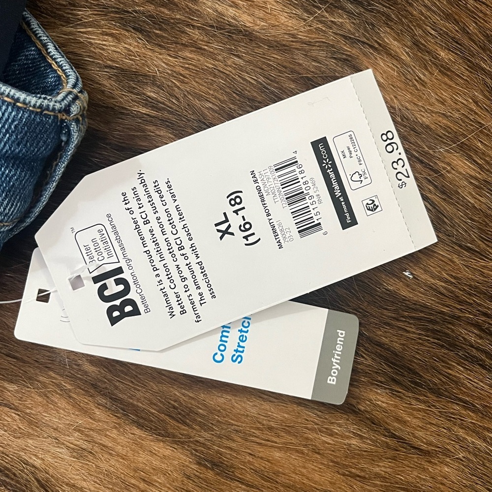 Time and Tru Blue Distressed Maternity Boyfriend Jeans - Picture 2 of 3